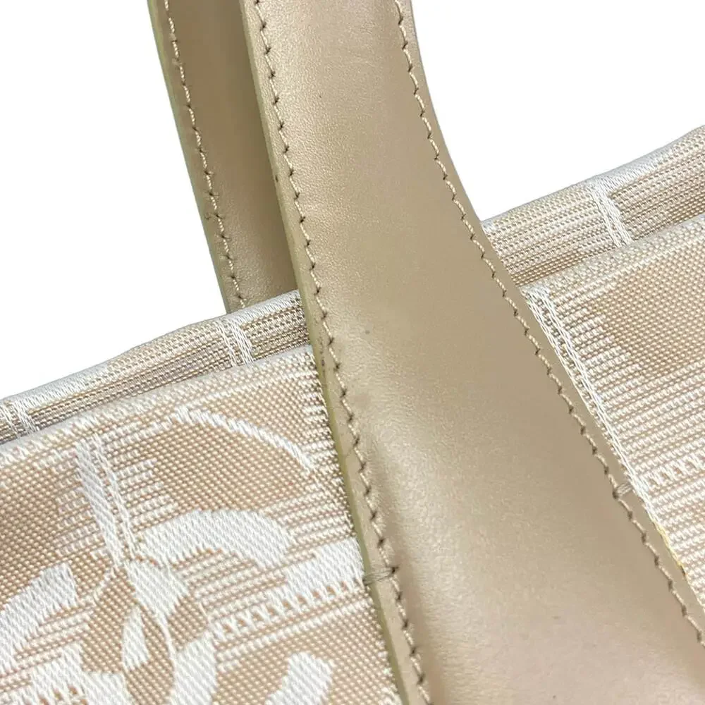 Chanel New Travel Line Tote MM Tote Bag Beige White Nylon Jacquard Leather